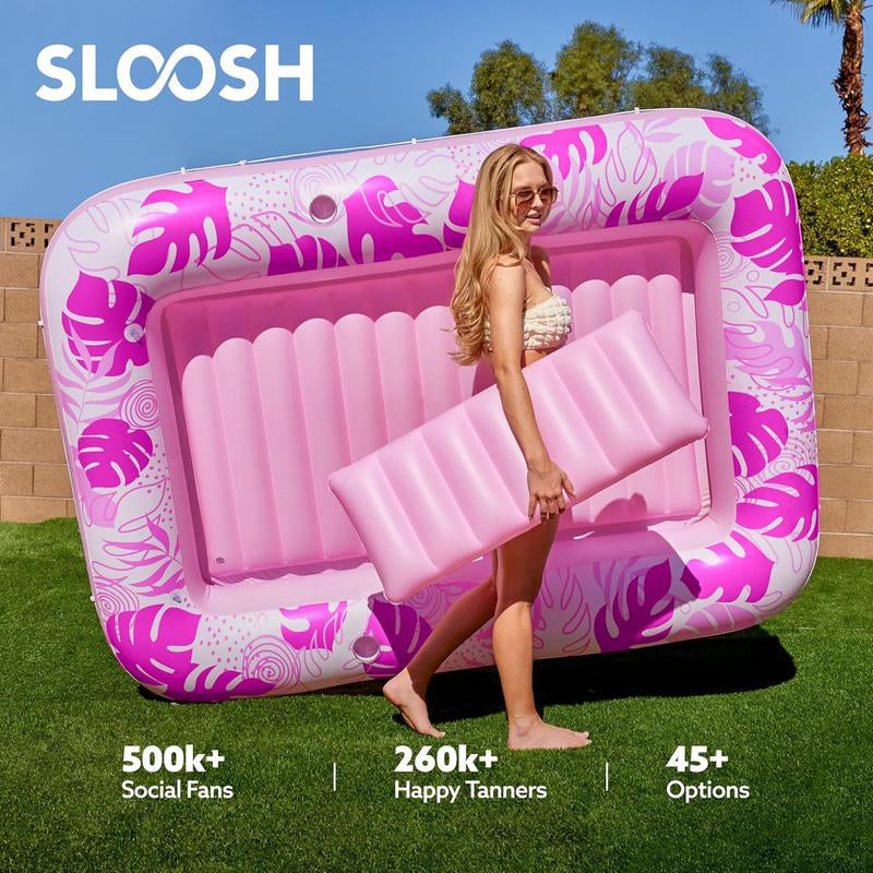 Sloosh-L/Xl Inflatable Tanning Pool Lounge Float with Cup Holder, 70“X46”/85″ X 57″ Extra Large Pool Floats Adult with Pillow, 4 in 1 Suntan Tub Raft Floatie, Sunbathing Bed Lounge for Water Blow up Kids Ball Pit Party Gifts, Inflatable Sofa Pool