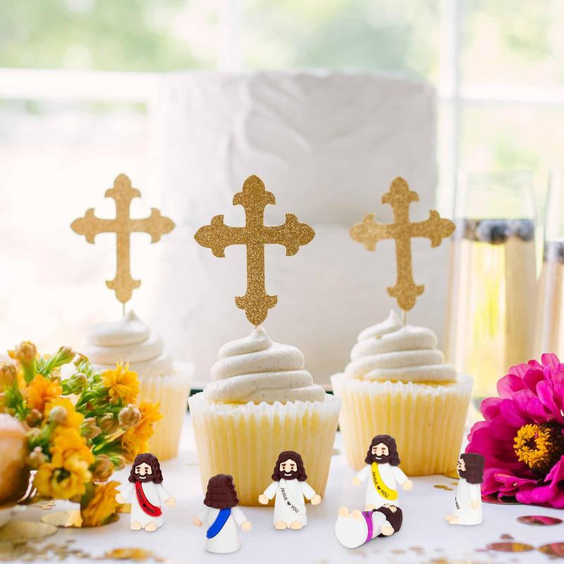 25 Pcs Mini Jesus Figures Original Design Decor Easter Egg Stuffers - Cute Jesus Ornaments Toys Christmas Decorations Tradition Religious Party Favors Sunday School Baptism Gifts Celebrate Random Colors