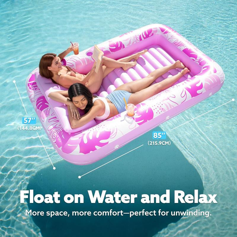 Sloosh-L/Xl Inflatable Tanning Pool Lounge Float with Cup Holder, 70“X46”/85″ X 57″ Extra Large Pool Floats Adult with Pillow, 4 in 1 Suntan Tub Raft Floatie, Sunbathing Bed Lounge for Water Blow up Kids Ball Pit Party Gifts, Inflatable Sofa Pool