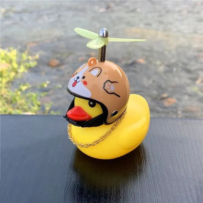 Car Bicycle Decoration Yellow Duckling with Propeller Helmet Rubber Duck Ducky Bicycle Wind Motor Riding Cycling Ornament