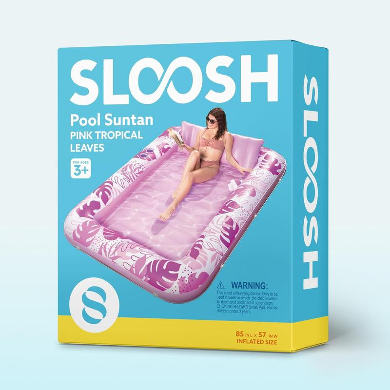 Sloosh-L/Xl Inflatable Tanning Pool Lounge Float with Cup Holder, 70“X46”/85″ X 57″ Extra Large Pool Floats Adult with Pillow, 4 in 1 Suntan Tub Raft Floatie, Sunbathing Bed Lounge for Water Blow up Kids Ball Pit Party Gifts, Inflatable Sofa Pool