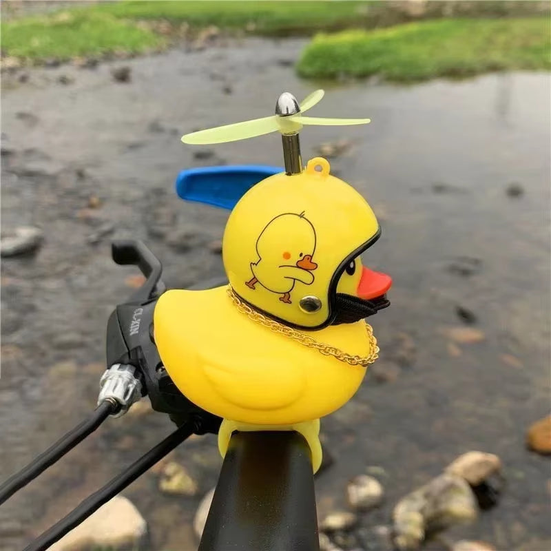 Car Bicycle Decoration Yellow Duckling with Propeller Helmet Rubber Duck Ducky Bicycle Wind Motor Riding Cycling Ornament