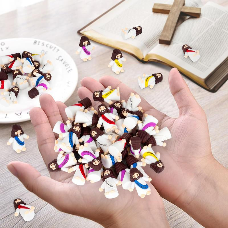 25 Pcs Mini Jesus Figures Original Design Decor Easter Egg Stuffers - Cute Jesus Ornaments Toys Christmas Decorations Tradition Religious Party Favors Sunday School Baptism Gifts Celebrate Random Colors