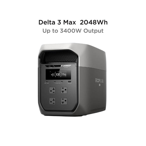 ECOFLOW DELTA 3 Max Power Station, 2048Wh Lifepo4 Battery, Solar Generator (Solar Panel Optional), 3400W X-Boost Output, Ultra-Fast 0-80% Charging in 1.13 Hr, Home Backup & RV Camping