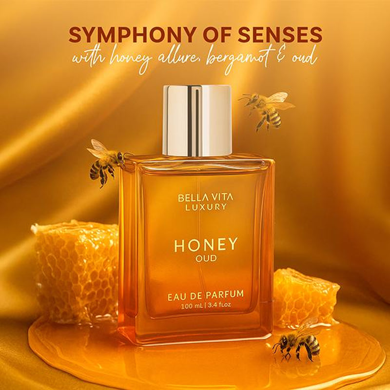 Bella Vita Luxury Honey Oud Eau de Parfum 100ml | Floral & Spicy Fragrance with Patchouli, Vanilla, and Bergamot | Crafted with Clean Vegan Essential Oils | Cruelty-Free Perfume
