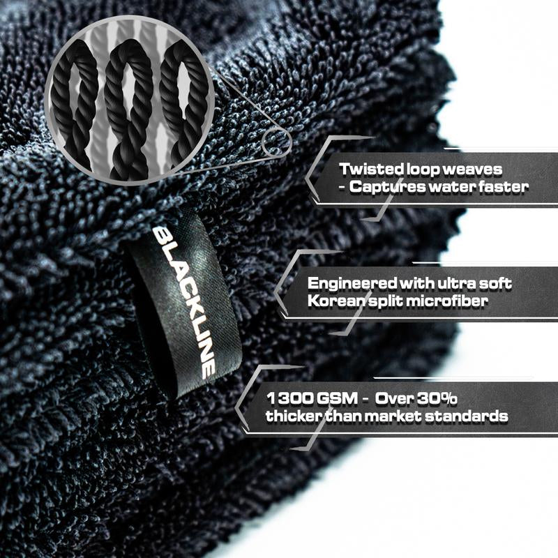 BLACKLINE® TWISTED-LOOP DRYING TOWEL - Ultra-Absorbent Car Drying Towel Made with a Twisted-Loop Microfiber Weave, 1300 GSM Premium Microfiber