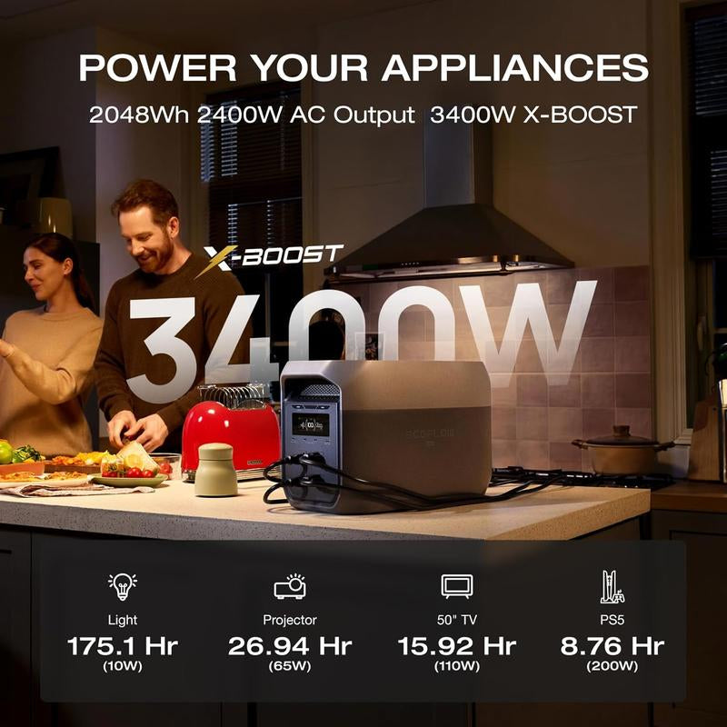 ECOFLOW DELTA 3 Max Power Station, 2048Wh Lifepo4 Battery, Solar Generator (Solar Panel Optional), 3400W X-Boost Output, Ultra-Fast 0-80% Charging in 1.13 Hr, Home Backup & RV Camping