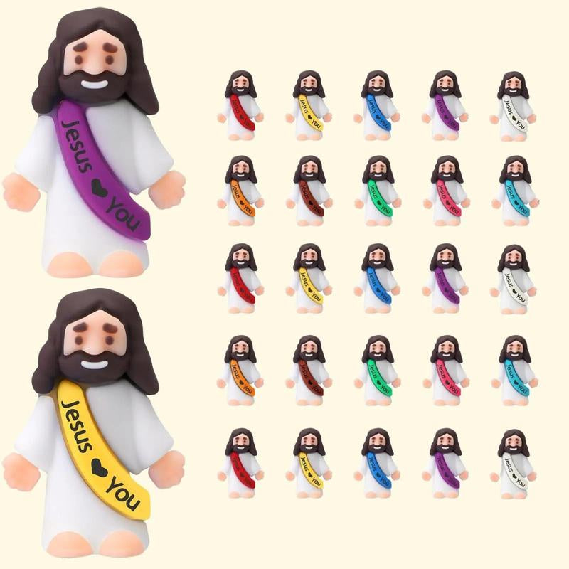 25 Pcs Mini Jesus Figures Original Design Decor Easter Egg Stuffers - Cute Jesus Ornaments Toys Christmas Decorations Tradition Religious Party Favors Sunday School Baptism Gifts Celebrate Random Colors