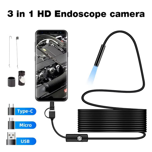 Industrial Borescope, 3 in 1 Endoscope Camera with 6 Leds, Type C,IP67 Waterproof, OTG Mini Camera for Pipeline Inspection