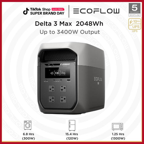 ECOFLOW DELTA 3 Max Power Station, 2048Wh Lifepo4 Battery, Solar Generator (Solar Panel Optional), 3400W X-Boost Output, Ultra-Fast 0-80% Charging in 1.13 Hr, Home Backup & RV Camping