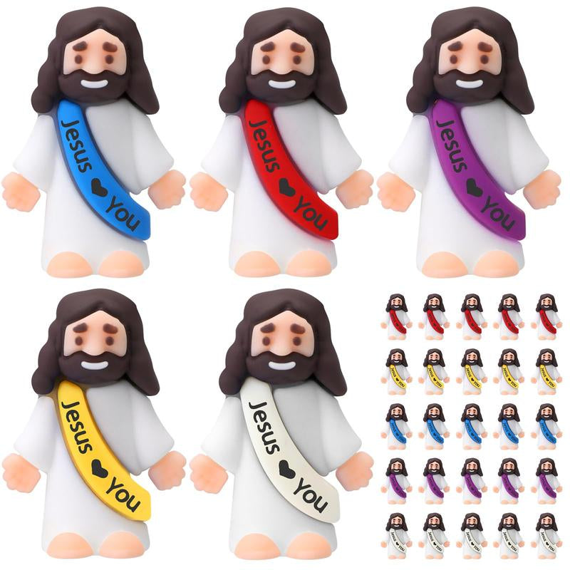 25 Pcs Mini Jesus Figures Original Design Decor Easter Egg Stuffers - Cute Jesus Ornaments Toys Christmas Decorations Tradition Religious Party Favors Sunday School Baptism Gifts Celebrate Random Colors